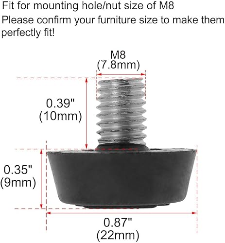 Miniatura 2 de uxcell Metric M8 x 1.25 pies niveladores deslizantes ajustables para muebles de mesa, escritorio, patas de gabinete, paquete de 8