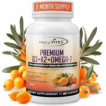 MoxyVites Vitamin D3 K2 5000 IU High Absorption D3 + K2 MK-7 with Sea Buckthorn Oil & Omega-7 Bone, Heart & Immune Support for Women & Men 60 Vegan Capsules