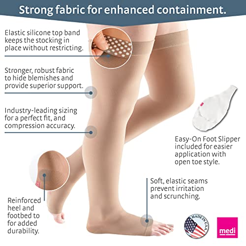 Image of mediven Plus for Men & Women, 30-40 mmHg - Open Toe, Thigh High Compression Stockings with Silicone Top Band , III, Beige