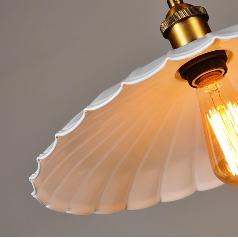 Pendelleuchte Industriell Rund Geriffelt, Hängelampe Verstellbares Kabel Retro Welle Eisen Kronleuchter für Schlafzimmer Esszimmer Café Bar(White,25cm/9.84in)