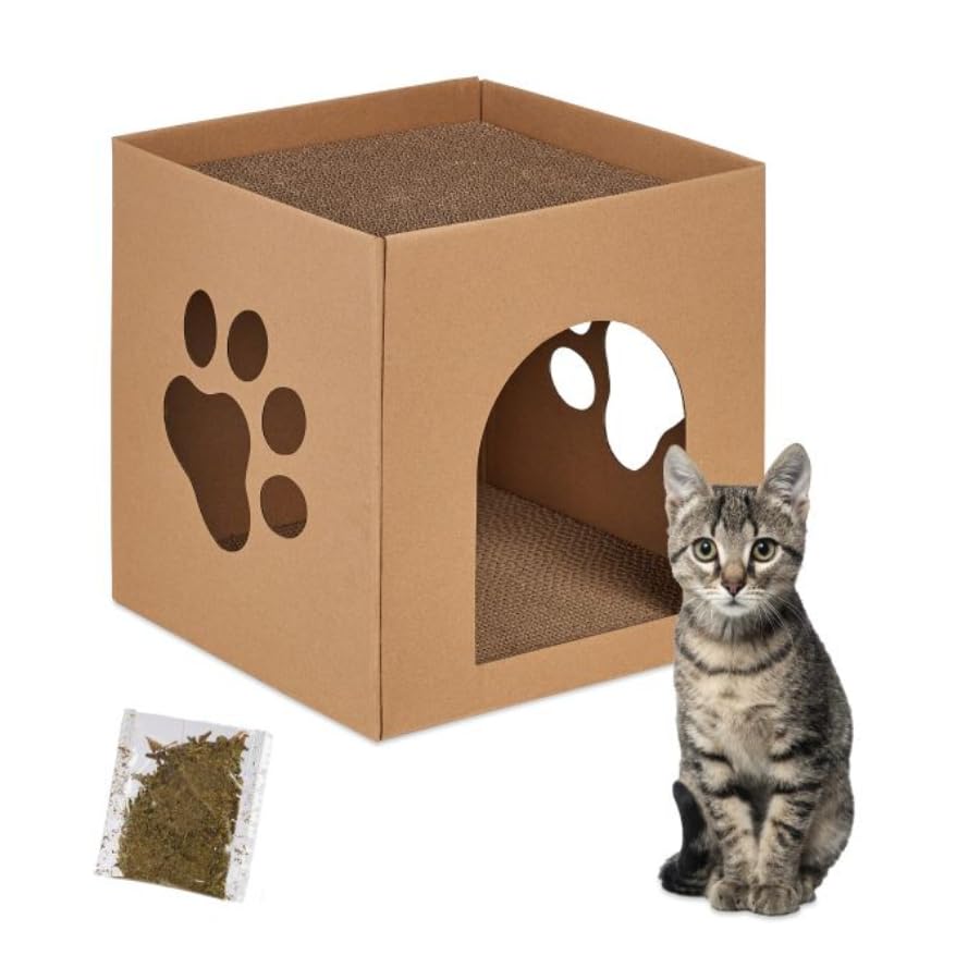 Dog Trust Pet Furniture for Cats and Kittens - Tiger Tough Modern Condo Corrugated Cat Scratcher Playhouse Hideout with Catnip, Cardboard (Brown), One Size (B0CR19XBW1) Amazon Price History, Amazon Price Tracker