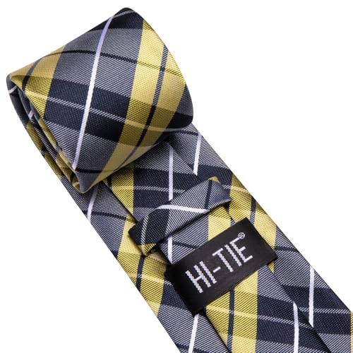 Image of Hi-Tie Men Ties Sets Silk Stripe Paisley Necktie Pocket Square Cufflinks for Business Wedding
