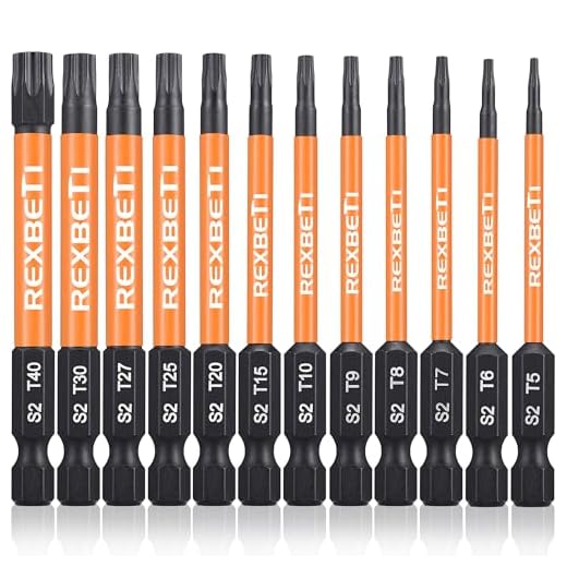 REXBETI Torx Head Screwdriver Bit Set, 1/4 Inch Hex Shank S2 Steel Magnetic 3 Inch Long Drill Bits, T5-T40, 12 Piece