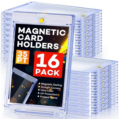 16ct Magnetic Card Holders, 35pt One Touch Card Holder, U-V Protection Hard Plastic Case for Trading Cards, Display Case for Sports, Baseball, Football, Game Cards