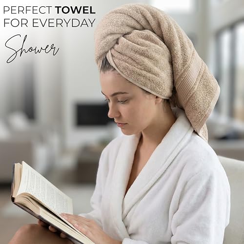 Image of 380 GSM 100% Cotton Highly Absorbent Light Weight Quick Dry Large Couple Bath Towel Set of 2 (Beige)