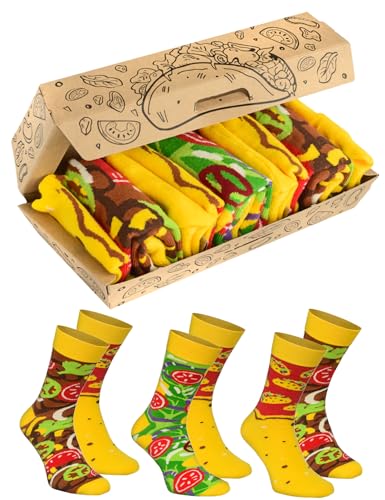 Rainbow Socks - Tacos Box Socks - Femmes Hommes Chaussettes Cadeaux pour les Amateurs de Cuisine Mexicaine - 3 paires - Taille 36-40