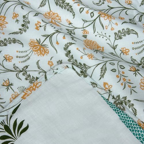 Image of Huesland 100% Cotton Reversible Dohar Toddler Size | Soft Cambric Weave, All Weather Light Comforter AC Quilt | Infants-New Born Blanket | 41x55 inches, Botanical Fusion - Celest Blue, Green & Mustard