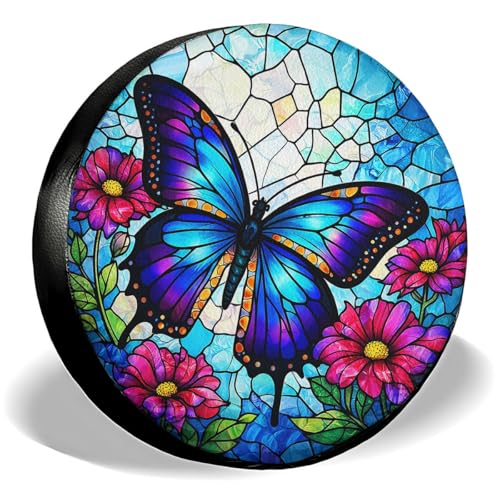 Image of GENANY Purple Butterfly Father's Day PVC Spare Tire Cover for RV Trailer, Waterproof, Size 14 Fits 24-27 Inch