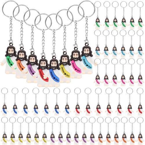 Yelakey 50 Pcs Jesus Love You Figurines Keychains Little Mini Figures Keychains Christian Keychain Bulk Tiny Jesus Figurine Gift for Easter Baptisms Bible Studies