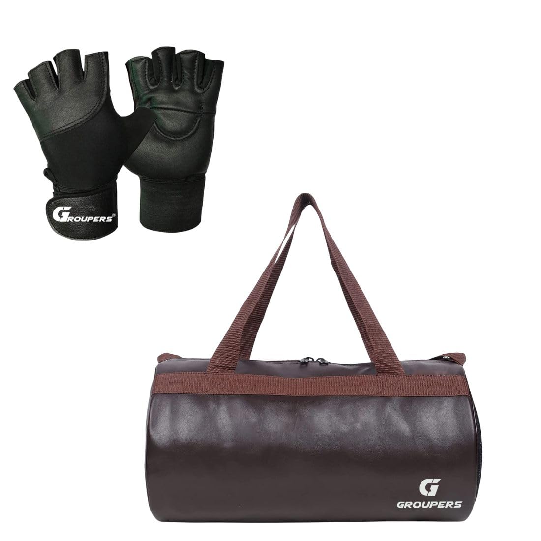 groupers PU Leather Gym Duffel Bag | Shoulder Gym Bag | Sports and Travel Bag (Brown)-picture-46