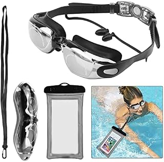 Anti Fog Swimming Goggles - UV Protection Mirrored Swimming Goggles - Adjustable No Leaking Adult HD Swim Goggle for Men Women (with Earplugs, Waterproof Phone Bag, Storage Case, Nose Bridge)