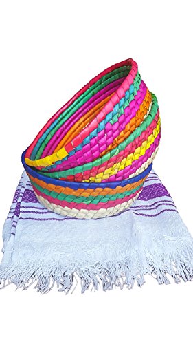 Jacq & Jürgen - Tortilla Warmer Basket - 3 Pack Multicolor Handwoven Palm Tortilla or Pancake Holder - Traditional Tortillero - Serving and Storage Basket for Family Dinners or Taco Night