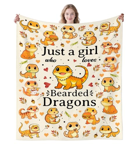 MOUND BOOM Bearded Dragon Blanket Gifts for Humans Women,Lizard Reptile Accessories Just A Girl Who Loves Bearded Dragon Throw Blankets,Lizard Gifts for Adult Girls Teens 50"X40"