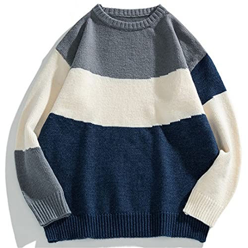 Men O-Neck Oversized Sweater Hip Hop Korean Style Loose Patchwork Pullover Knitwear Sweater