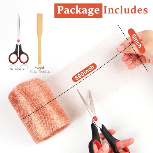 Image of Copper Mesh Rodent Control, 5 in x 50 ft Proof Wire Screen Roll for Mice Rat Rodent, Bat & Snail, DIY Blocker Weep Hole Filler & Wool Mouse Trap
