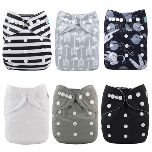 Image of ALVABABY Baby Cloth Diaper 6 Pack with 12 Inserts One Size Cloth Diaper Covers Adjustable Washable Reusable for Baby Girls and Boys