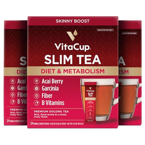 VitaCup Slim Instant Tea Packets For Diet Support, Oolong tea w/B Vitamins, Garcinia, Inulin &amp; Acai, On-the-go Instant Sticks, 72 Ct