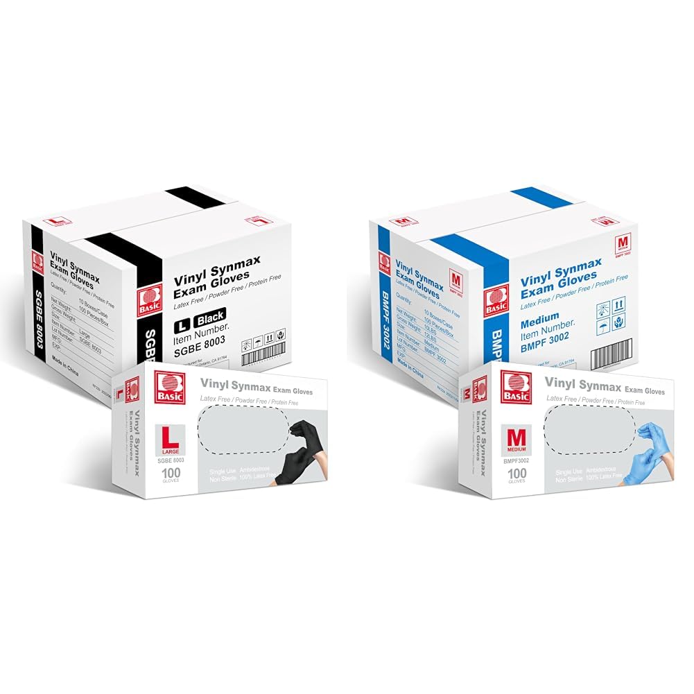 Basic Vinyl Exam Gloves (Case 1000) Medical Synmax Vinyl Exam Gloves (Case 1000), Latex-Free & Powder-Free