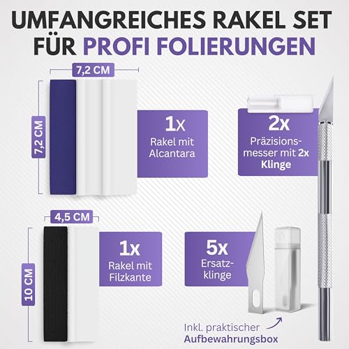 Filzada® Rakel für Folie XXL SET - Profi Folierungs Werkzeug für Rakel Folie - Rakel Set für Folierung - Rakel Plotter/Folien Rakel - Folierungs Werkzeug Set- Rakel mit Filzkante/Filzrakel