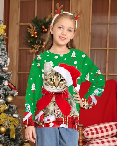 Idgreatim Boys Girls Ugly Christmas Sweater Funny 3D Long Sleeve Xmas Sweatshirt with Fleece Size 4-162