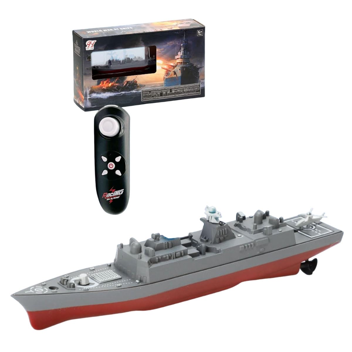 Cankypu 2 4G Remote Control Boat High- Simulation Warship Model Battleship Toy for Boys with LED Light Automatic Off Forward Backward Left Right Turn High Low Switch