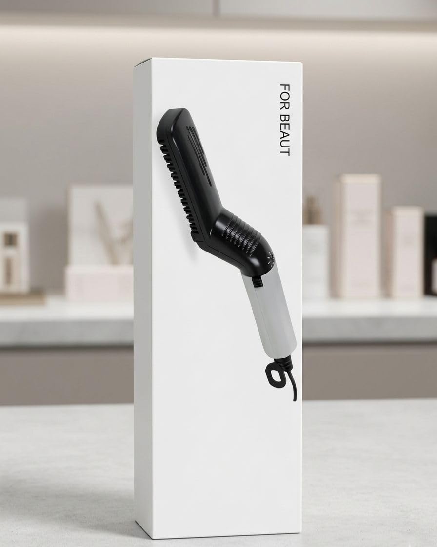 Men's Iron Comb Electric Hair Straightening Comb with Ceramic Heated Plate for Beard & Hair Styling | Fast Heating Hair Straightener Brush for Men | Portable Grooming Tool (Black)-image-49