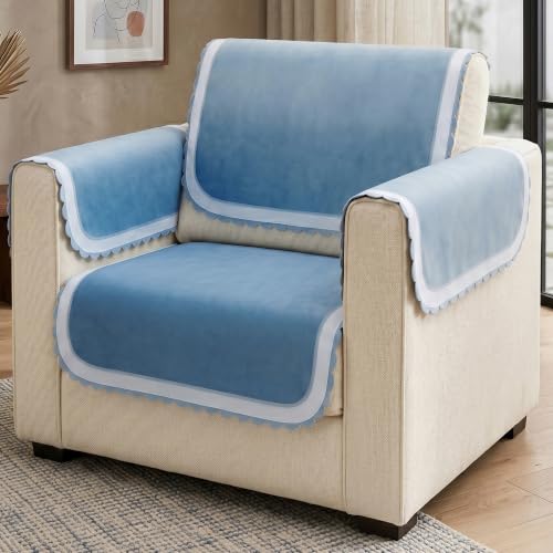 Image of Story@Home Sofa Mat Velvet Sofa Cover 1 Seater (152x61Cm) with Arm Rest Covers | Anti Slip Sofa Cover Velvet for Living Room | Measure Your Sofa & Create Your Own Custom Set - Ombre Shades of Blue