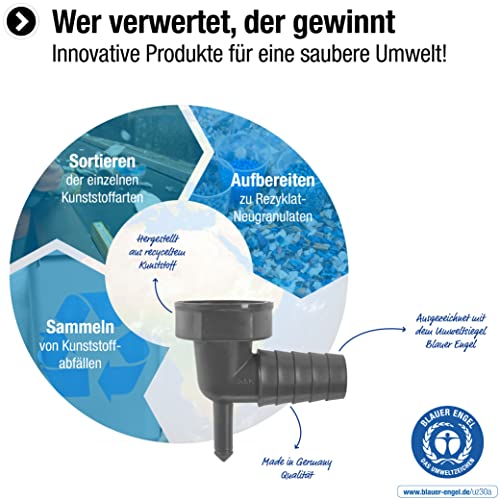 Cornat Rezyklat Schlauchanschluss - 90° Abzweig - 1 Zoll - Ø 21 mm - 23 mm - Hergestellt aus recycelten Kunststoffen - Made in Germany Qualität / Winkel-Maschinenanschluss / TEC356393R