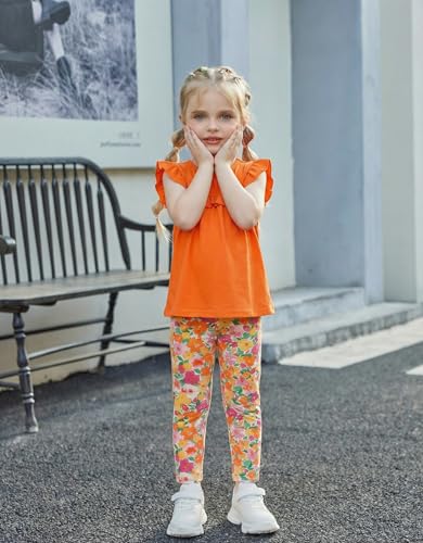 Image of Arshiner Toddler Girls 2-Piece Outfits Ruffle Sleeve Tee & Elastic Waist Pants Kids Summer Clothing Set For 2-10 Years
