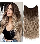 SARLA Ombre Invisible Wire Hair Extension Wave Curly Long Synthetic Clip in Hairpiece for Women A...