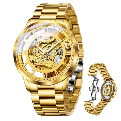 Image of OLEVS Mens Skeleton Watches Automatic Self Winding Mechanical Designer Luxury Dress Stainless Steel Waterproof Original Wrist Watches for Men