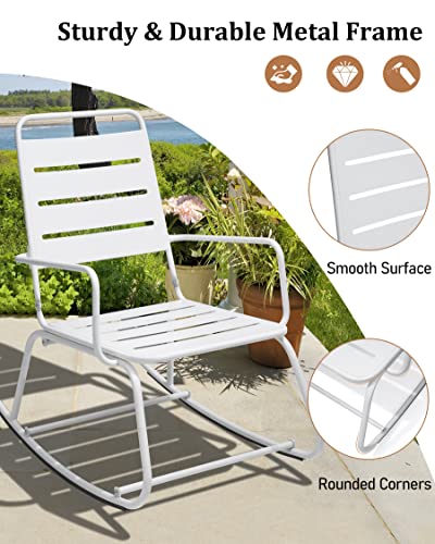 Vredhom 2Pc Outdoor Metal Rocking Chair Set, Patio Rocker Chairs Porch Rocking Chairs Support 300Lbs For Balcony Yard Deck Lawn Poolside Indoor,White #TOP3