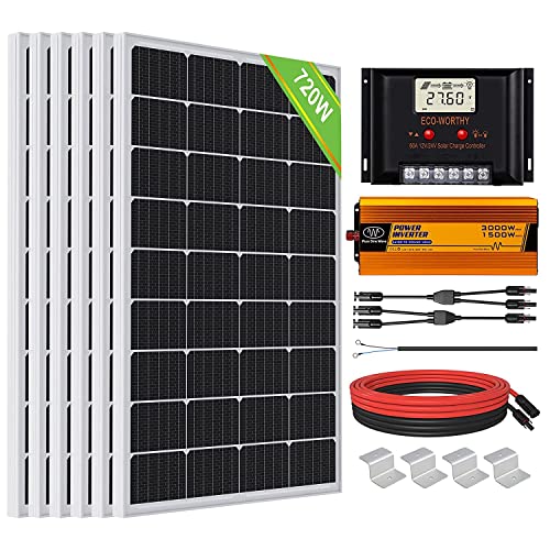 ECO-WORTHY 3 kW·h Solarmodul System mit All in One Wechselrichter 720 W 24 V Solarpanel Kit für netzunabhängige…