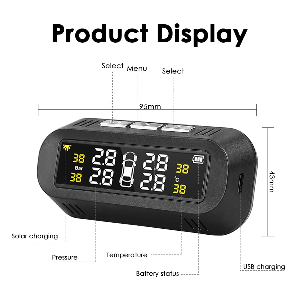 Tpms Sistema di monitoraggio della Pressione dei Pneumatici Allarme del Sistema di sensori di Pressione dei Pneumatici for Auto a energia Solare Pressione Pneumatici(Internal Sensor)