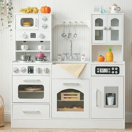 Wooden Play Kitchen for Toddlers with Lights & Sounds