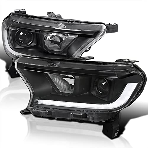 SPEC-D TUNING Black Housing Clear Lens Sequential Projector Headlights Compatible with 2019-2022 Ford Ranger XL/XLT Left + Right Pair Headlamps Assembly