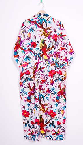 Image of Pure 100% Cotton Robe For Womens Bathrobe Dressing Gown Long sleepwear Free Size Kimono