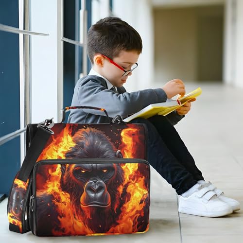Image of 3 Ring Zipper Binder with Shoulder Strap Fierce Gorilla King Kong 1.5 inch Binders Keeper Large Capacity Multi Pockets for School Office Supplies