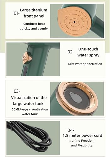 Miniatura 8 de DAUTAI Plancha de vapor portátil de viaje, portátil de calentamiento rápido 15S, vaporizador de viaje portátil, planchado planocolgante, panel