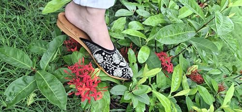 Image of Women's Velvet Embroidered Jutti | Traditional Ethnic Footwear with Floral Design | Comfortable Slip-On Flats
