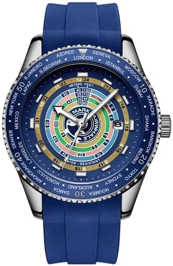 Watch, Explore the World in Style – Multi-City Dial Men's Quartz Watch with Bold Blue Silicone Strap Unleash your adventurous spirit with this stylish multi-city quartz wristwatch.