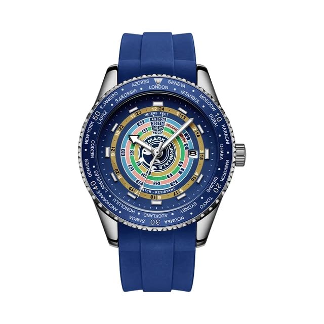 Watch, Explore the World in Style – Multi-City Dial Men's Quartz Watch with Bold Blue Silicone Strap Unleash your adventurous spirit with this stylish multi-city quartz wristwatch.