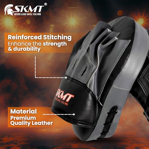 Image of SKMT Never Lose Until You Win Leather Boxing Punching Pad Focus Pad Black