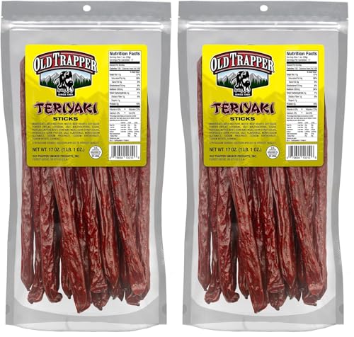 Image of Old Trapper Teriyaki Snack Sticks, 17-Ounce Resealable Bag, Natural Wood Smoked Meat Sticks, 9 Grams of Protein and 150 Calories per Ounce (Pack of One) (Pack of 2)