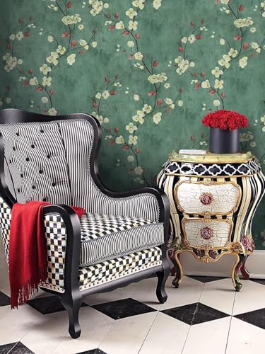Image of Green Floral Self Adhesive Wallpaper, Waterproof Peel and Stick Removable PVC Wall Sticker for Living Room and Home Decoration (45x300 cm - Pack of 1)