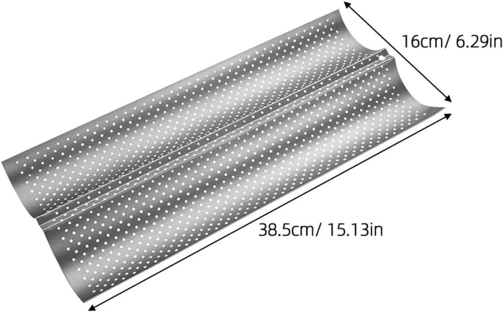 2pcs Stainless Steel Perforated French Bread Baking Molds Nonstick Wave Loaf Pans for Artisan Baguette Toast Home Commercial Use Bakeware