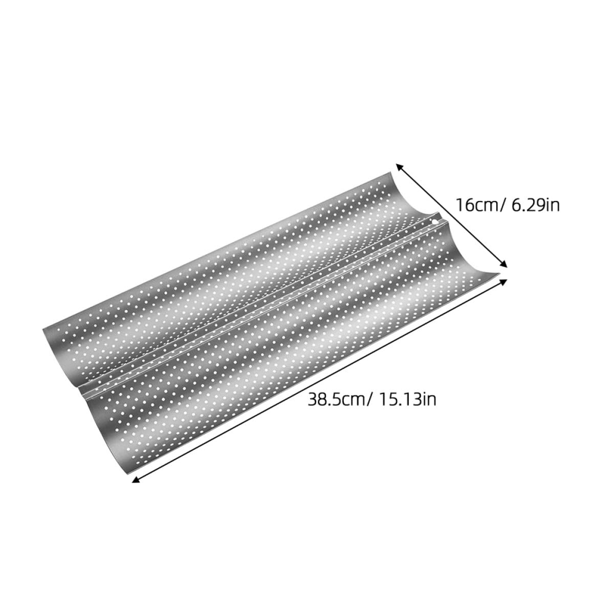 FRCOLOR Molde para Hornear Baguette de Acero Inoxidable 2 Piezas, Bandeja Antiadherente Perforada Plateada, Tamaño Medio y Pequeño, Adecuado para Pan Artesanal y Tostadas en Horno