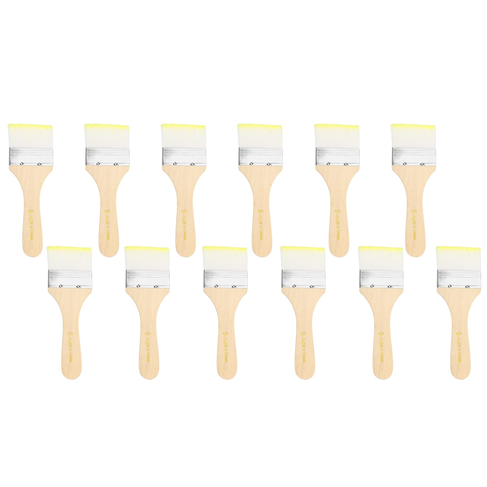 PATIKIL 12 Pcs Paint Brush Set, 160mm Nylon Bristle Flat Brushes with Wooden Handle DIY Art Painting Supplies for Acrylic Oil Watercolor Painting Wall Door Trim Paint, #9 Yellow/White