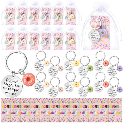 Ecation 24 Set Inspirational Donut Keychains Gifts Luminous Thank You Donut Card Coworker Employee Appreciation Students Gift