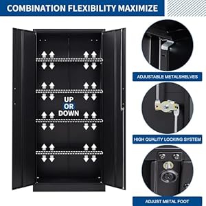Metal Storage Cabinet-71” Tall Steel File Cabinets with Lockable Doors and Adjustable Shelves-Black Steel Storage Cabinet for Home, School, Office, Garage Metal Storage Cabinet 71 Tall Steel File Cabinets with Lockable Doors and Adjustable Shelves Black Steel Storage Cabinet for Home School Office Garage